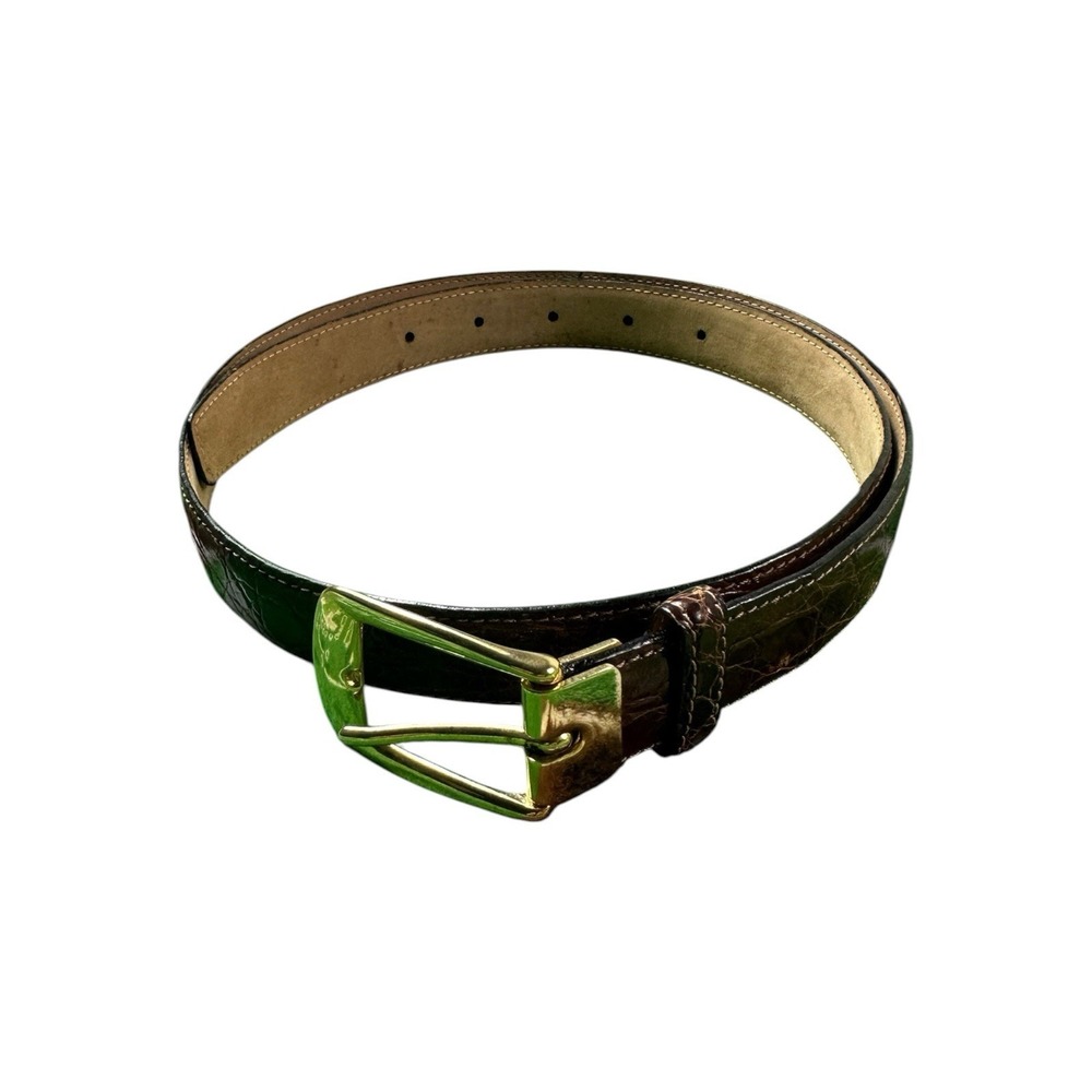 Saks Off Fifth Brown Genuine Caiman Crocodille Mens Belt Size 32 NEW